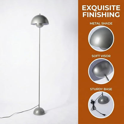 COSYLUX Modern Floor Lamp for Living Room, Industrial Tall Standing Lamp for Bedroom, Metal Shade Reflecting Light Reading Floor Lamp for Office, Nursery Room, Corner(Pear Light Grey)