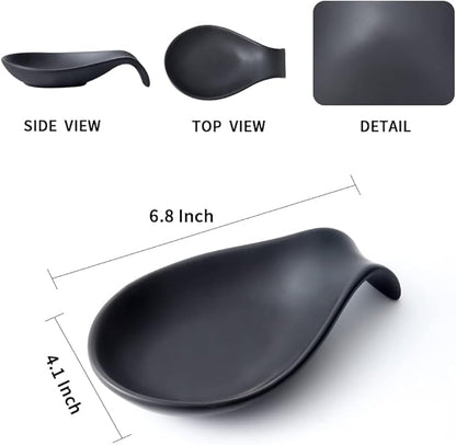 Nihow Ceramic Spoon Rest: 4 Inch Stable Utensil Rest - Heat Resistant Spoon Holder for Kitchen counter/Countertop/Stove Top - Dishwasher Safe - Matte Black (Set of 2)