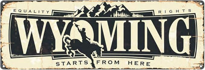 Wyoming Sign, America State Name Vintage Metal Tin Sign, Wall Decor for Office/Home/Classroom - Decor Gift Ideas for Women Men Friends 4x16 Inches