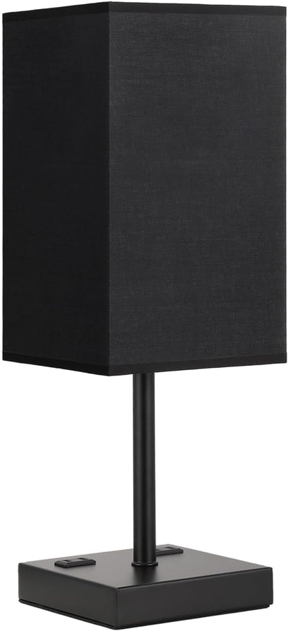 PLUS Black Bedside Lamp for Nightstand - Touch Table Lamp With Type C + A and AC Outlet, Square Charging Lamps For Bedroom Decor, Small Night Light For Office, Dorm Lamp For Men, E26 Bulb Included