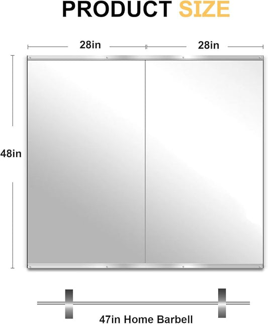 Home Gym Mirror for Wall, 48x28x2PCS, Full Length Workout Mirror, Large Frameless Tempered Glass Full Body Mirrors for Home Gym Yoga Fitness Garage Dance Studio, Black Color