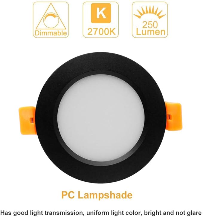 2 Inch LED Recessed Lighting, Dimmable Downlight 3W(35W Halogen Equivalent), CRI80, 2700K Ultra Warm White Ceiling Light with LED Driver(4 Pack)