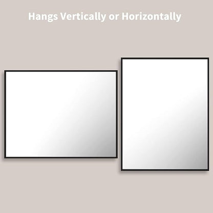 LOAAO 28"X36" Black Rectangle Bathroom Mirror Wall, Matte Black Aluminum Alloy Frame, Tempered Glass, Hangs Vertically or Horizontally, Easy to Install