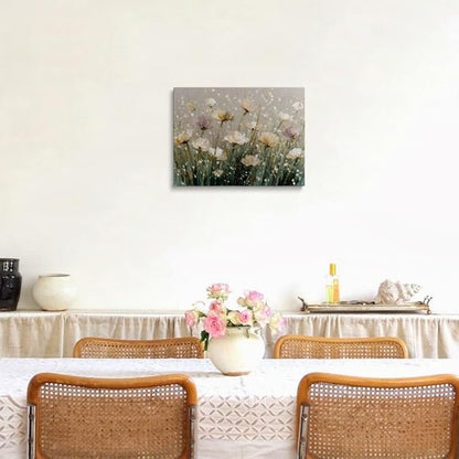 Serene White Lavender Floral Canvas Wall Art Framed Oil Painting Impressionist Botanical Print Thick Textured Artwork Pastel Wall Decor Poster for Calming Bedroom Living Room Home Decor 16x24 Inches