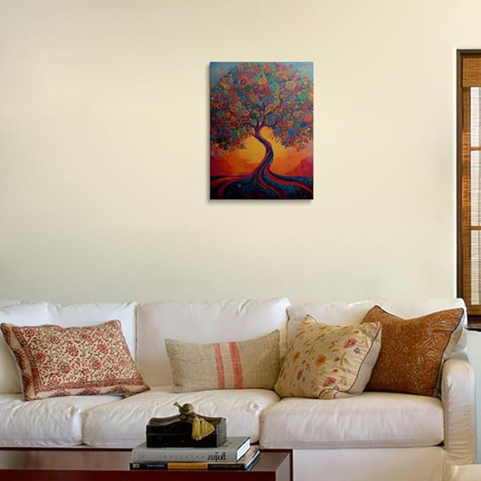 Abstract Tree of Life Canvas Wall Art Colorful Graffiti Tree Decor painting Pictures Modern Landscape Trees Posters Prints for living room Bathroom Bedroom Office Hallway Home Decoration12x16 Inches