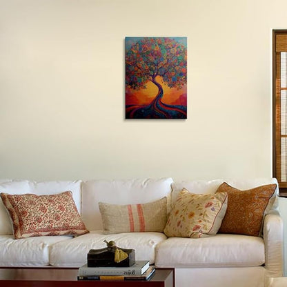 Abstract Tree of Life Canvas Wall Art Colorful Graffiti Tree Decor painting Pictures Modern Landscape Trees Posters Prints for living room Bathroom Bedroom Office Hallway Home Decoration12x16 Inches