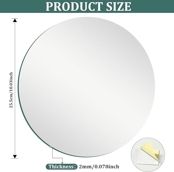 10 inch Glass Round Mirror Circle Wall Mounted for Bathroom, Living Room, Home Decor, Small Round Mirror Plate Trays for Wedding Table Centerpieces