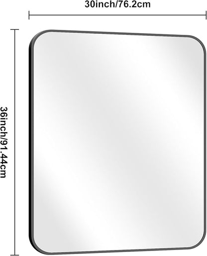 BONEWEI 30x36 inch Bathroom Mirror 2-Pack,Black Rectangle Mirror,Wall Mounted Bathroom Frame Vanity Mirror with Round Corner for Bedroom Living Room, Entryway Hangs Horizontal or Vertical