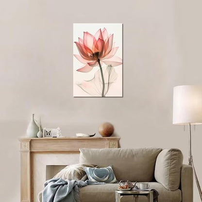 Wall HDQ Pink Lotus Wall Art Blooming Flowers Picture Elegant Floral Painting Canvas Print Framed Modern Bathroom Living Room Decor Framed Ready to Hang