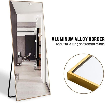 NeuType Full Length Mirror Floor Mirror with Standing Holder Bedroom/Locker Room Standing/Hanging Mirror Dressing Mirror Wall-Mounted Mirror (Golden), 65"x22", AMZVCNTJJ00362ZZE-ZYF