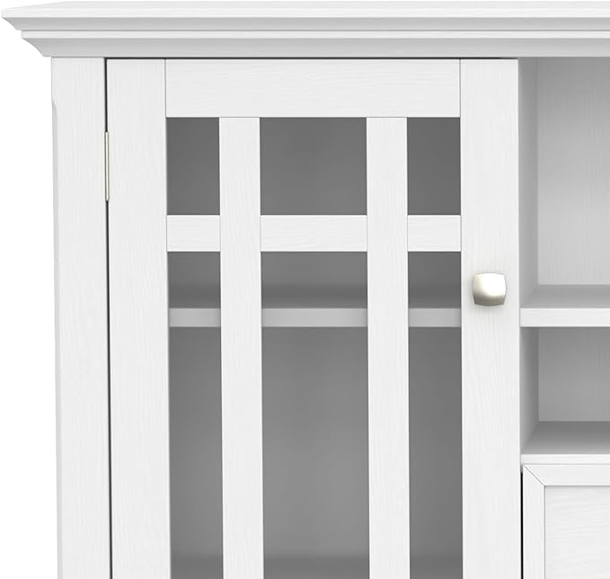 SIMPLIHOME Bedford TV Stand - 53 inch Wide Solid Wood Tall Media Console in White, Transitional Entertainment Center for Living Room for TVs up to 60 Inches with Glass Cabinets and Cable Management