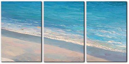 Pacimo - 3 Panels Canvas Wall Art Decor - Oil Painting Style Seascape with Waves on The Beach - Giclee Modern Artwork Prints on Canvas Gallery Wrap Home Decor Stretch Framed Ready to Hang - 16"x24"x3