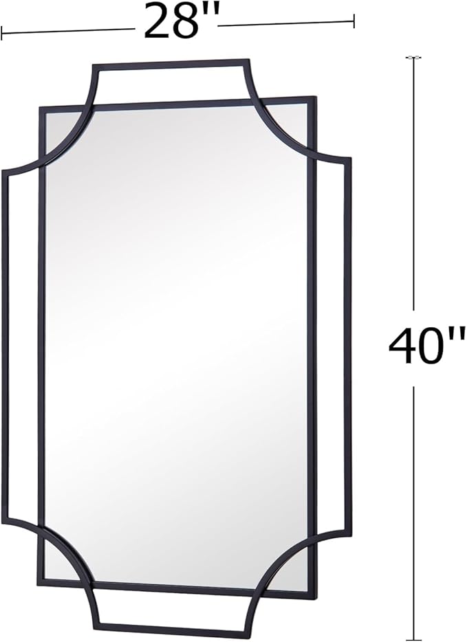 Black Wall Mirrors for Decor, 40''X28'' Large Bathroom Mirror for Vanity with Black Metal Frame, Modern Scalloped Mirror for Entryway, Dining Room, Living Room