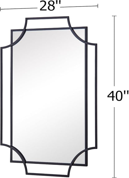 Black Wall Mirrors for Decor, 40''X28'' Large Bathroom Mirror for Vanity with Black Metal Frame, Modern Scalloped Mirror for Entryway, Dining Room, Living Room