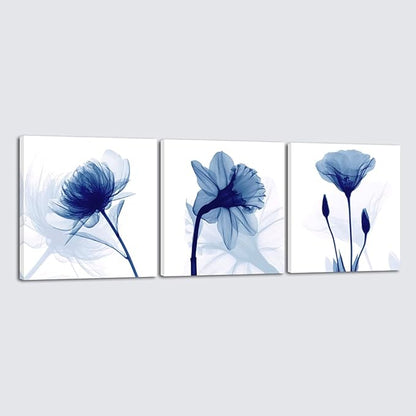 Wieco Art Blue Abstract Flowers 3 Panels Canvas Prints Wall Art Modern Pictures Artwork for Living Room Bedroom and Home Decorations