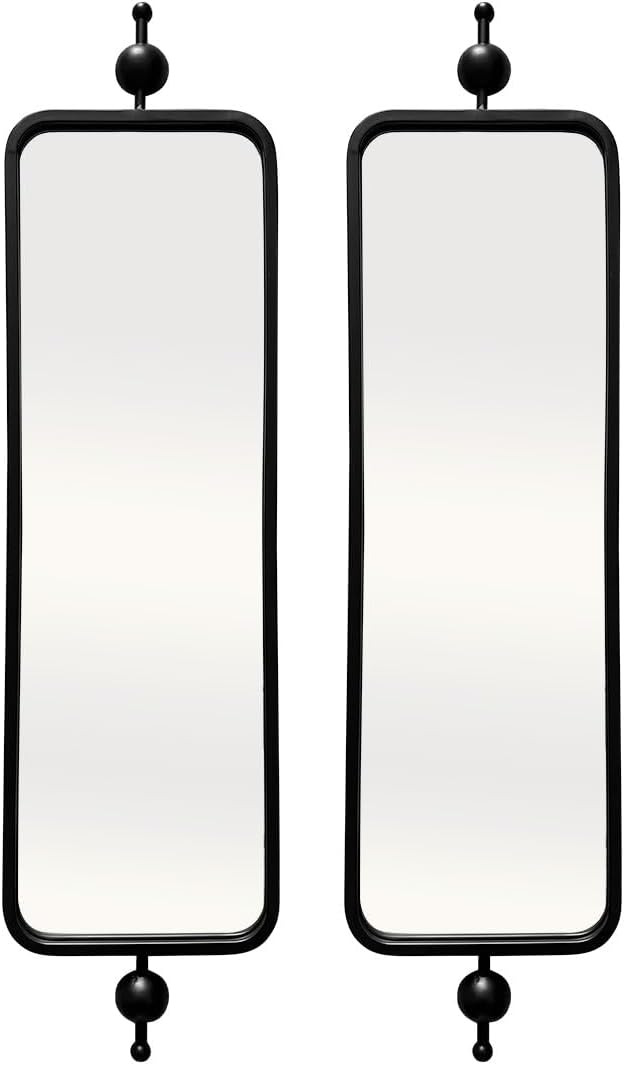 Black Thin Mirror for Skinny Entryway Living Room badroom,Full Lenth Long Retangle Mirror with Round Corner 9" X 36‘-2pack