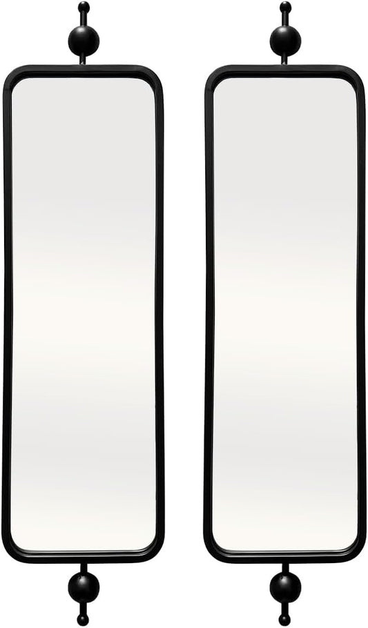 Black Thin Mirror for Skinny Entryway Living Room badroom,Full Lenth Long Retangle Mirror with Round Corner 9" X 36‘-2pack