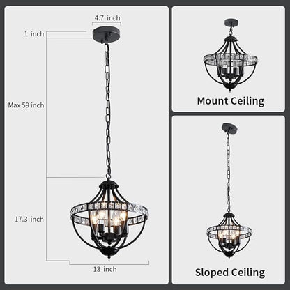 c Chandeliers，Farmhouse Ceiling Chandelier Rustic Vintage Black Pendant Hanging Lighting for Dining Room Living Room Entryway Kitchen Island Bedroom Foyer Lighting（4-Light）