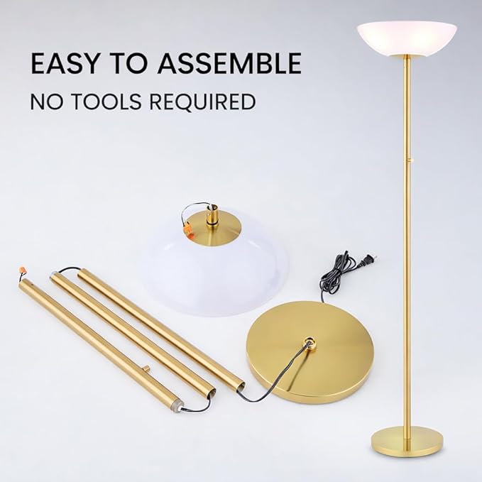 Modern Floor Superlamp 10000 Lumen - LED 75W, Dimmable 5 Changing Color, 85 CRI All Around Light, Tall Corner Standing Lamp with Cement Base and Acrylic Shade, Glare Free UpLight Kit Ready - Silver