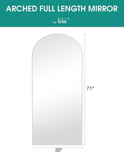 Full Length Mirror, 71''x30'' Floor Mirror with Stand, Arched Wall Mounted Mirror, Large Full Body Mirror with Aluminum Frame Hanging or Leaning for Bedroom, Living Room, Cloakroom (White)