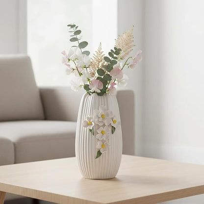 White Vase - Modern Boho Vases for Centerpieces, Minimalist Decorative Flower Vase for Pampas Grass, Dining Room Table, Shelf, Bathroom Decor, 9 Inch