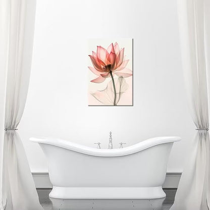 Wall HDQ Pink Lotus Wall Art Blooming Flowers Picture Elegant Floral Painting Canvas Print Framed Modern Bathroom Living Room Decor Framed Ready to Hang