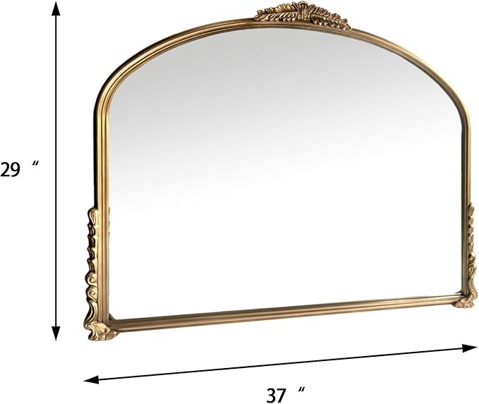 OUSHUAI Gold Vintage Wall Mirror,Antique Wide Mirror Decor,Arched Big Mirror for Entryway/Bathroom/Fireplace 37"X29"