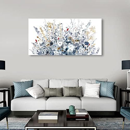 Flowers Canvas Wall Art for Living Room Wall Decor Indigo Floral Canvas Painting Watercolor Plants Pictures Vintage Botanical Flower Canvas Artwork for Bedroom Office Home Wall Decorations 29" x 58"