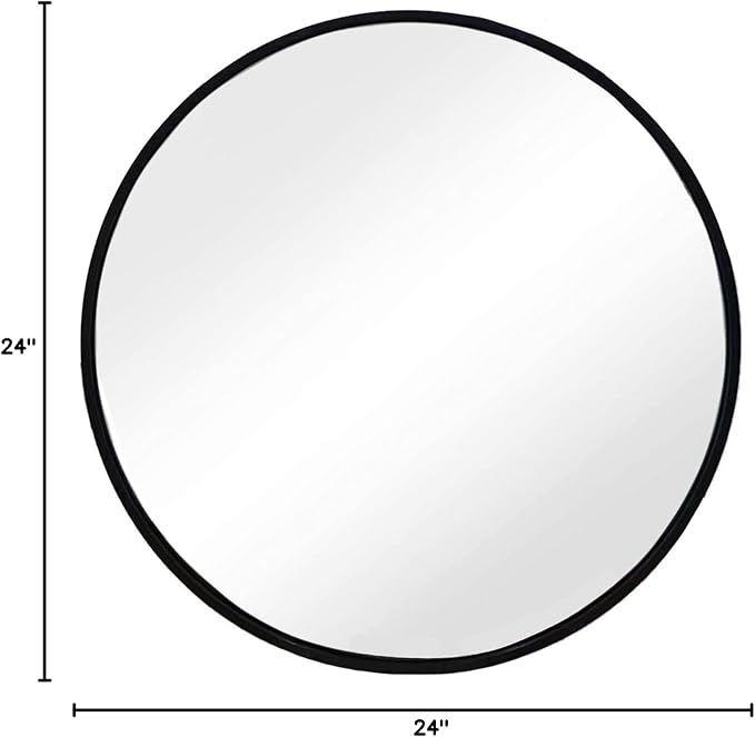 Sunniry Black Round Mirror, Round Mirror 24 inch, Black Circle Mirrors Matte Metal Frame, Wall Mounted Mirrors for Living Room, Bathroom, Wall, Entryway.