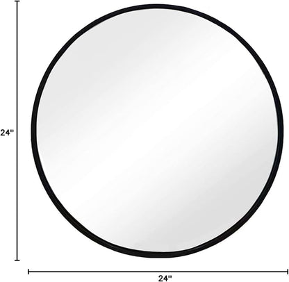 Sunniry Black Round Mirror, Round Mirror 24 inch, Black Circle Mirrors Matte Metal Frame, Wall Mounted Mirrors for Living Room, Bathroom, Wall, Entryway.