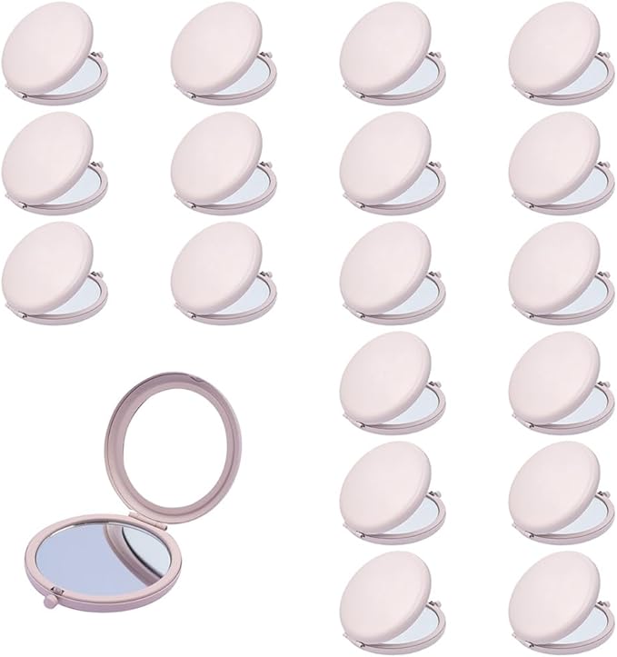 Compact Mirror for Purse, Metal Round Shell, Double-Sided 1X/12X Magnifying, Portable Travel Small Makeup Mirror, Mini Pocket Mirror, Light Salmon,18 Packs