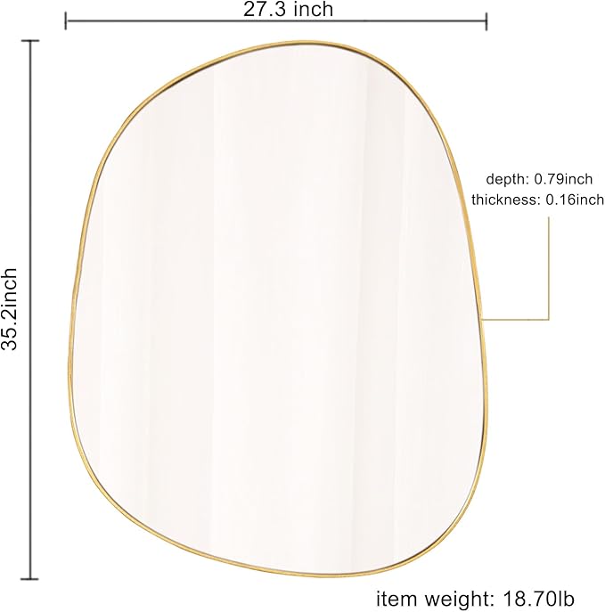 ELEHUME Asymmetrical Mirror for Wall Decor 27"*35", Modern Gold Framed Wall Mirror for Living Room Bathroom Bedroom Entryway ELE-STOU-0063Gold