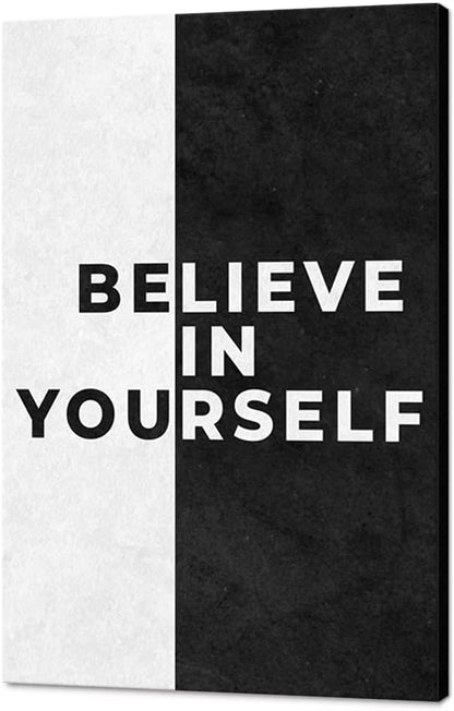 Creative Motivational Office Wall Decor Believe in Yourself Canvas Printing Poster and Prints Inspiring Wall Art with Positive Quote School Library Wooden Framed Easy to Hang-24 inch x 36 inch