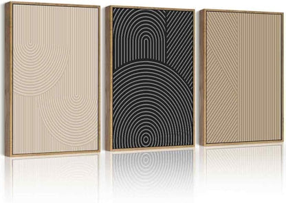 Drsoum Minimalist Boho Wall Art Framed Modern Abstract Neutral Line Wall Decor Mid Century Geometric Artwork Bedroom Living Room 11x14in Natural Framed