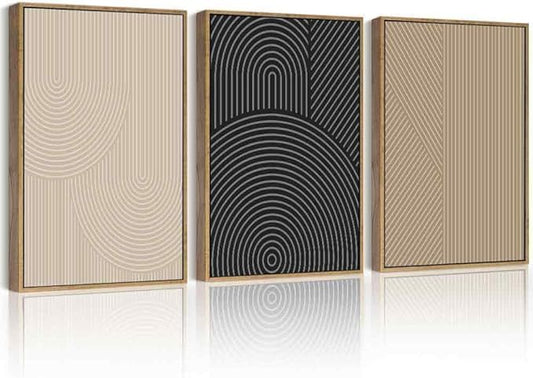 Drsoum Minimalist Boho Wall Art Framed Modern Abstract Neutral Line Wall Decor Mid Century Geometric Artwork Bedroom Living Room 11x14in Natural Framed