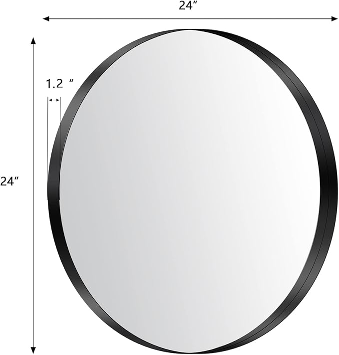 LYYYXGYP Black Round Wall Mirror for Bathroom 24x24 Inches Stainless Steel Metal Frame Mirror for Wall Hanging Wall Mounted Mirror
