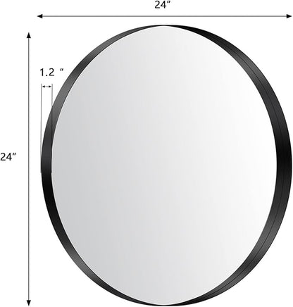 LYYYXGYP Black Round Wall Mirror for Bathroom 24x24 Inches Stainless Steel Metal Frame Mirror for Wall Hanging Wall Mounted Mirror