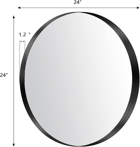 LYYYXGYP Black Round Wall Mirror for Bathroom 24x24 Inches Stainless Steel Metal Frame Mirror for Wall Hanging Wall Mounted Mirror