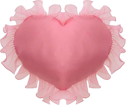 MOJUN Heart Pillow, Pink Ruffles Design Love Throw Pillows Decorative Pillows for Bed Couch Cute Room Decor Heart Shaped Throw Pillow Cushion for Living Room Bedroom Gifts Pillows