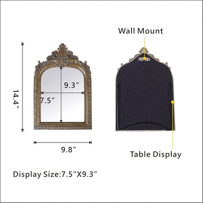 Bronze Vintage Vanity Desk Makeup Mirror Antique Decorative Wall Mirror,Resin Carved Arched Mirror for Living Room,Bedroom Dresser,Home Decor ﻿ (Large)