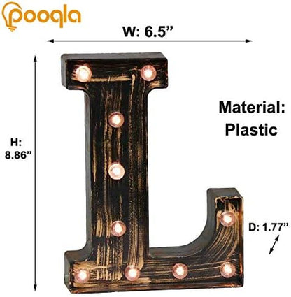 Pooqla Vintage Light Up Marquee Letters with Lights – Illuminated Industrial Style Lighted Alphabet Letter Signs - Coffee Bar Apartment Bedroom Wall Home Initials Decor A-Z
