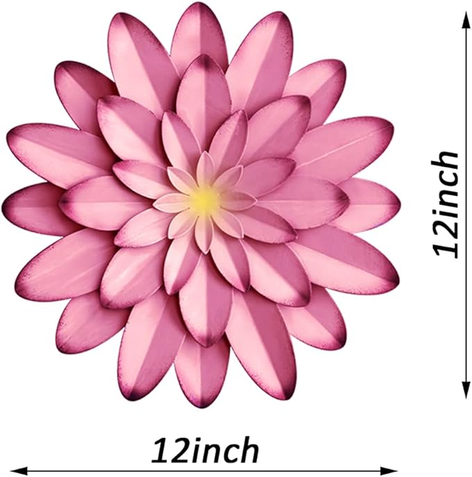 AHYS Metal Flowers Wall Decor Indoor Outdoor Metal Wall Art for Farmhouse Home Living Room Bedroom Bathroom Garden Decor – 12 Inch - Pink