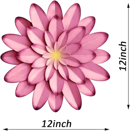 AHYS Metal Flowers Wall Decor Indoor Outdoor Metal Wall Art for Farmhouse Home Living Room Bedroom Bathroom Garden Decor – 12 Inch - Pink