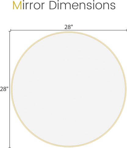 HOMECOOKIN Bathroom Round Wall Mirror, 28" Gold Modern Circle Vanity Mirror with Metal Framed, Wall Mounted Decorative Mirrors for Entryway Living Room,Hanging or Leaning, Anti-Rust, Tempered
