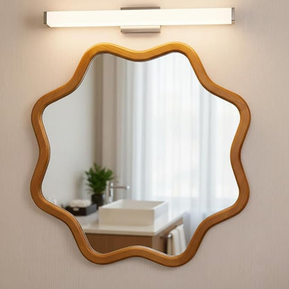 ZIYOO Star Shaped Wall Mirror, Natural Wood Grain Scalloped Edge Decorative Mirror, Boho Accent Mirror for Entryway Bathroom Living Room Bedroom (Wood,28")
