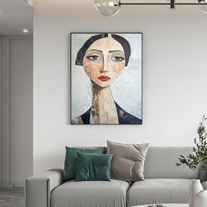 ZHBJSM Modern Art Portrait Wall Art Vintage Textured Elegant Abstract Earthy Tone Distressed Texture Home Living Room Bedroom Sophisticated Artistic Interior Decor Statement Piece 16x24 Inch Unframed