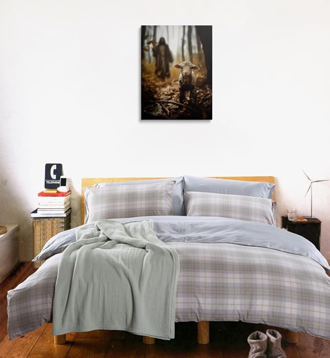 Religious wall decor for prayer room Christian wall art for Christmas decorations indoor Jesus and Lamb canvas wall prints Jesus Running After Lost Lamb Picture for home decor Baptism gifts for boys-girl serenity prayer wall art for catholic Women chri...