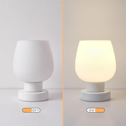Touch Table Lamp with 3 Way Dimmable for Bedroom Nightlight Living Room, Modern Desk Lamp with LED Bulb, White Opal Glass Lamp Shade, Metal Base