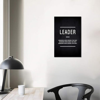 Leader Noun Motivational Wall Art Inspiring Painting Prints on Canvas Inspirational Leadership Entrepreneur Quotes Posters Inspiration Pictures Wooden Decorations Artwork for Office Home (12”Wx16”H)