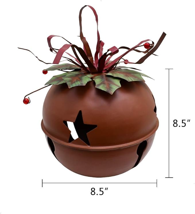 Attraction Design Large Rustic Red Christmas Jingle Bell Decoration, 8.5 X 8.5 Inch Metal Star Cutout Hanging Ornament